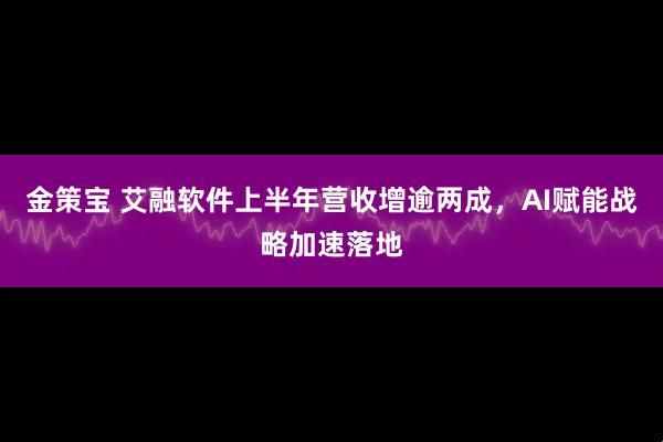 金策宝 艾融软件上半年营收增逾两成，AI赋能战略加速落地